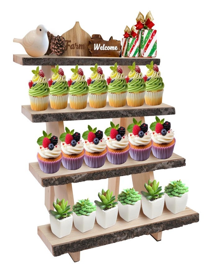 GrnVibe Display Stand 4 Tier Cupcake Stand Wooden Dessert Stands Rustic Display Riser Action Figure Stand,Display Stand for Vendor Events,Food Display,Decor,Birthday Party, Wedding, Baby Shower,Housewarming Gift - Image 1